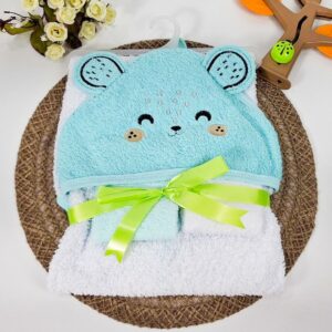 TOALLA C/CAPUCHA OSITO VERDE C/OREJITAS