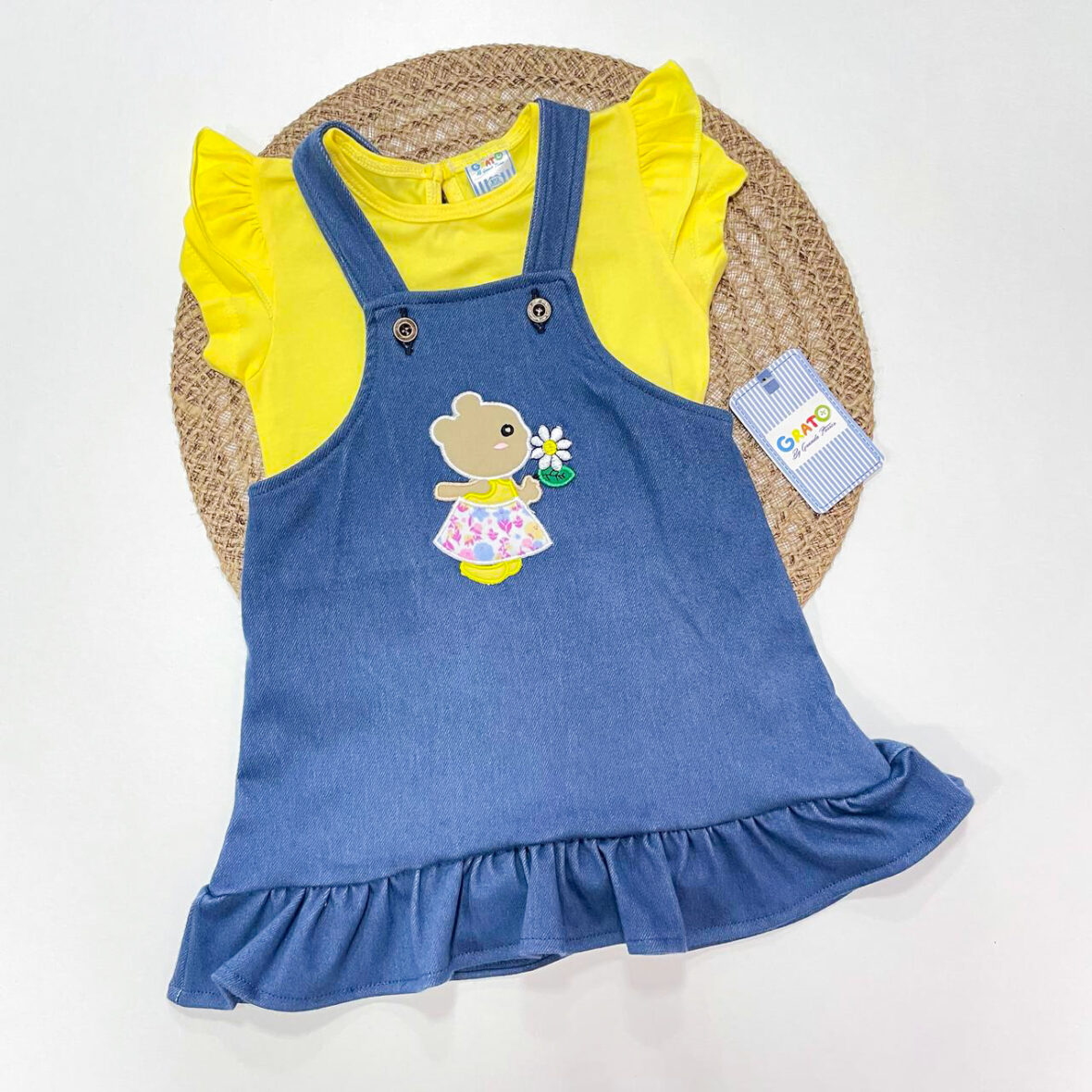 Overol Niña+Blusa Osita tipo Jean