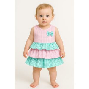 Vestido C/Lazo Cuadros de Colores