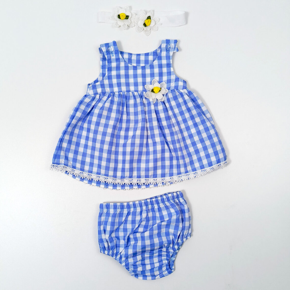 Vestido+Cintillo Cuadros Celeste