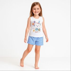 Conjunto niña cuadros azul T: 4-6-8