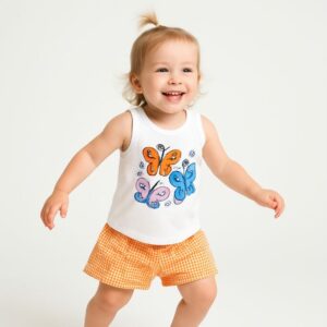 Conjunto niña cuadros naranja T: 4-6-8