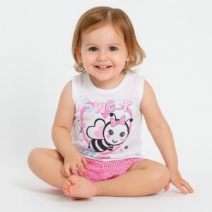 Conjunto niña cuadros rojo T: 3/6-6/9-9/12