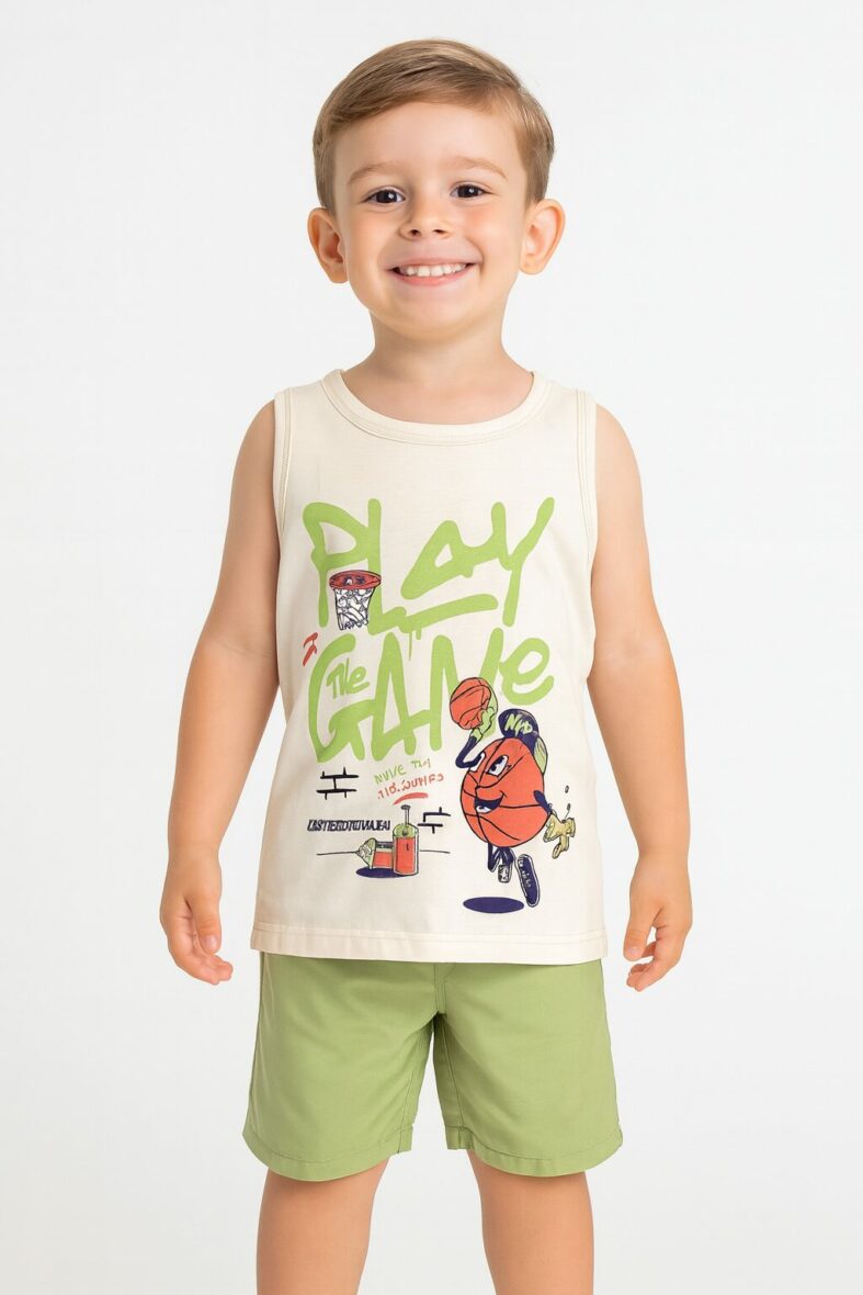 Conjunto niño beis-verde T: 4-6-8