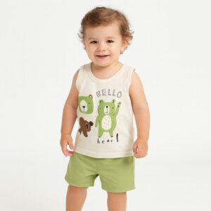 Conjunto niño beis-verde  6/9-9/12-18-24-36