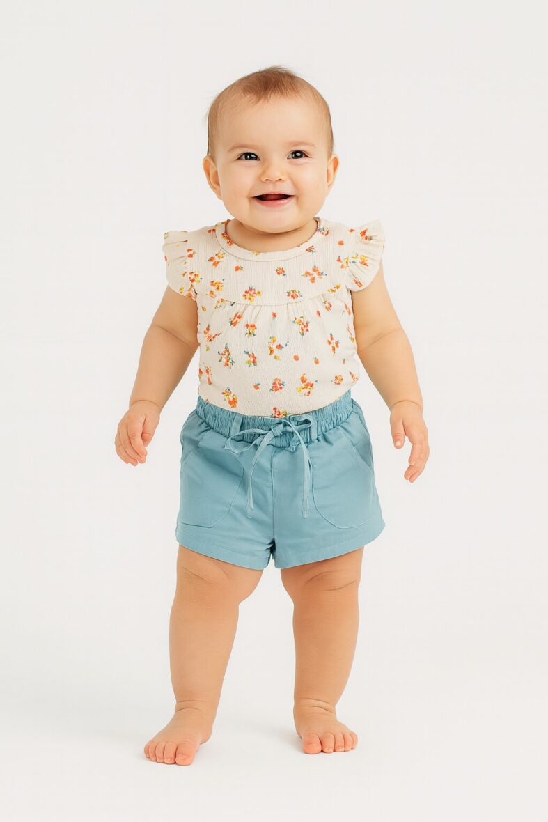 Conjunto niña body flores  + short