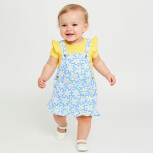 Overol niña flores + blusa amarilla