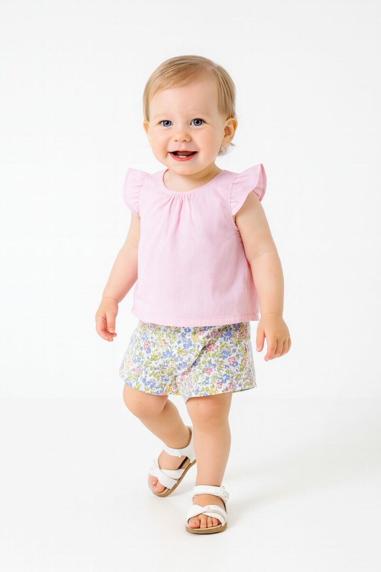 Conjunto falda short floreada + blusa