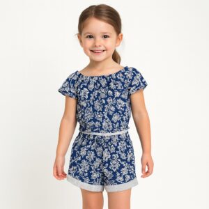 Conjunto Azul flores t/algodon