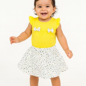 Conjunto body amarilla + falda floreada