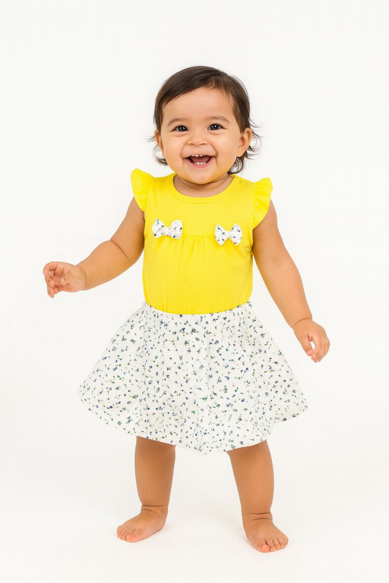 Conjunto body amarilla + falda floreada