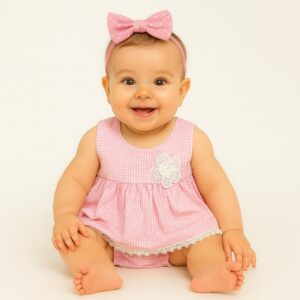 Vestido+Cintillo Cuadros  ROSADO