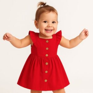 Vestido con botones delantero rojo