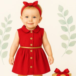 Vestido con botones delantero rojo